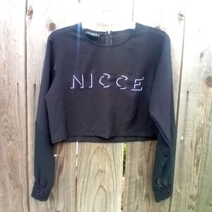 Nicce London Top Womens Size S Black Round Neck Cropped Pullover Zip Closure